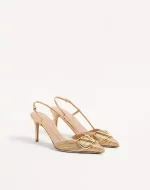 Valentino Vlogo Signature Metallic Slingback Pumps With Cornely Embroidery 80Mm - Image 6